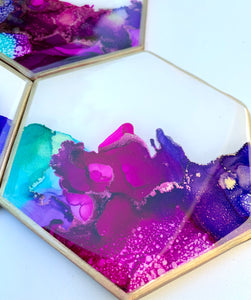 Coasters Set of 4 - Magenta, Purple + Gold