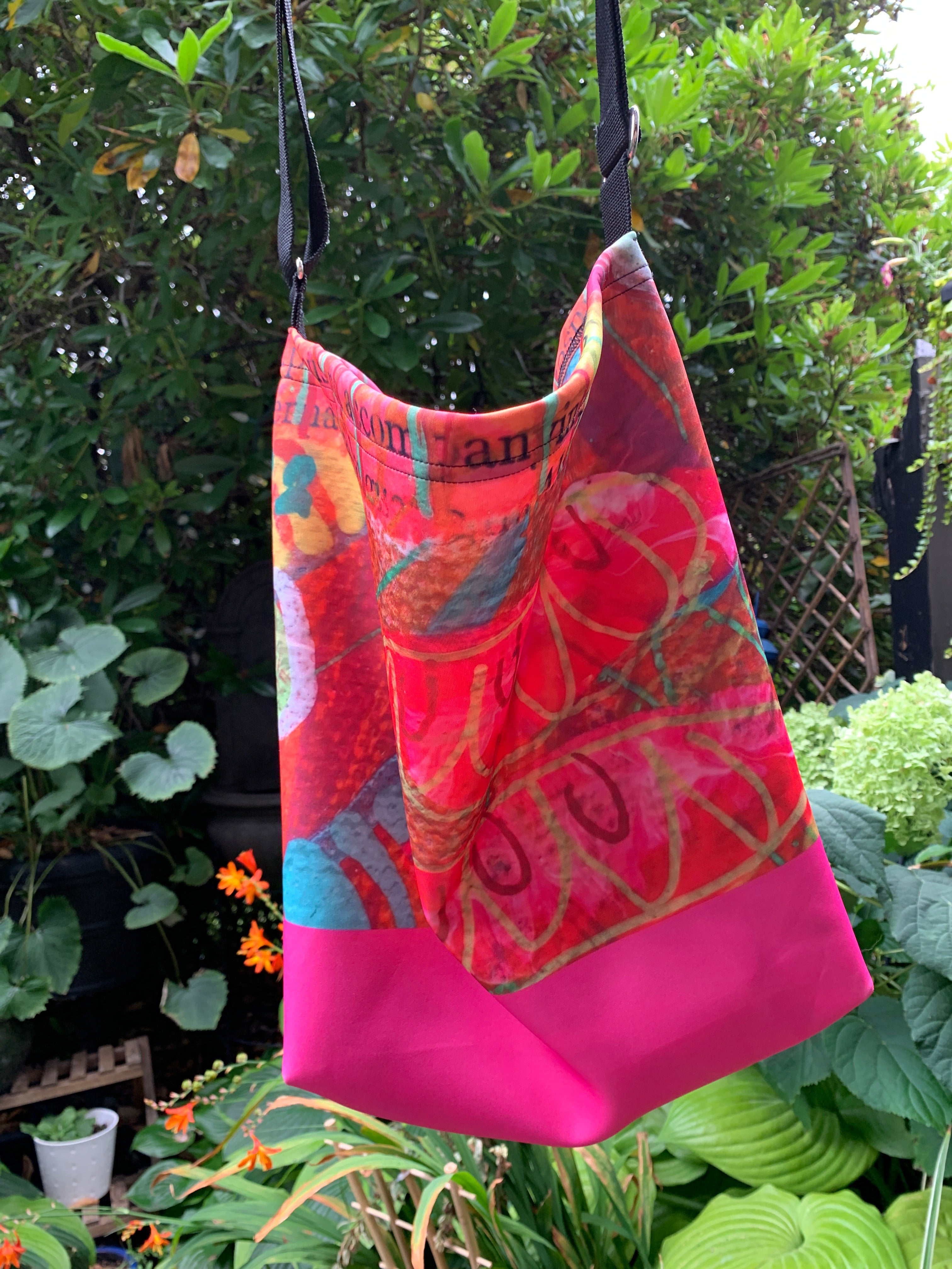 Cross Body Stretchy Bag - Pink Abstract