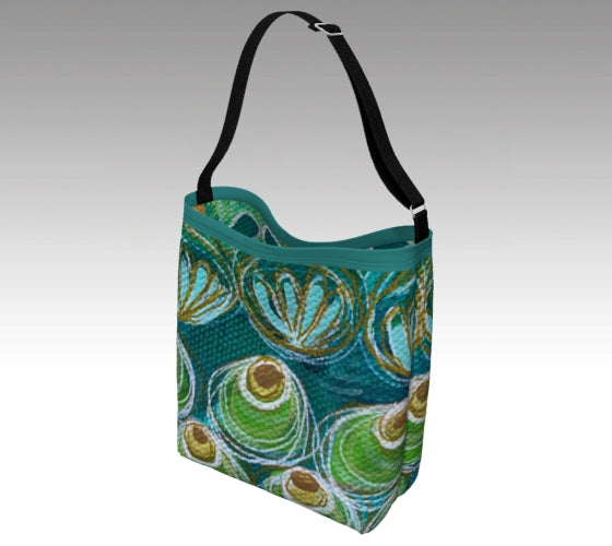 Cross Body Stretchy Bag - Teal & Green Abstract