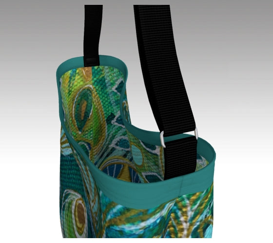 Cross Body Stretchy Bag - Teal & Green Abstract