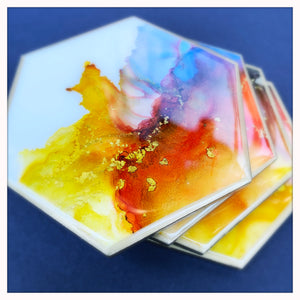 Coasters Set of 4 - Sienna, Denim + Golden Yellow