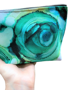 10" Travel Bag - Green Cabbage Roses