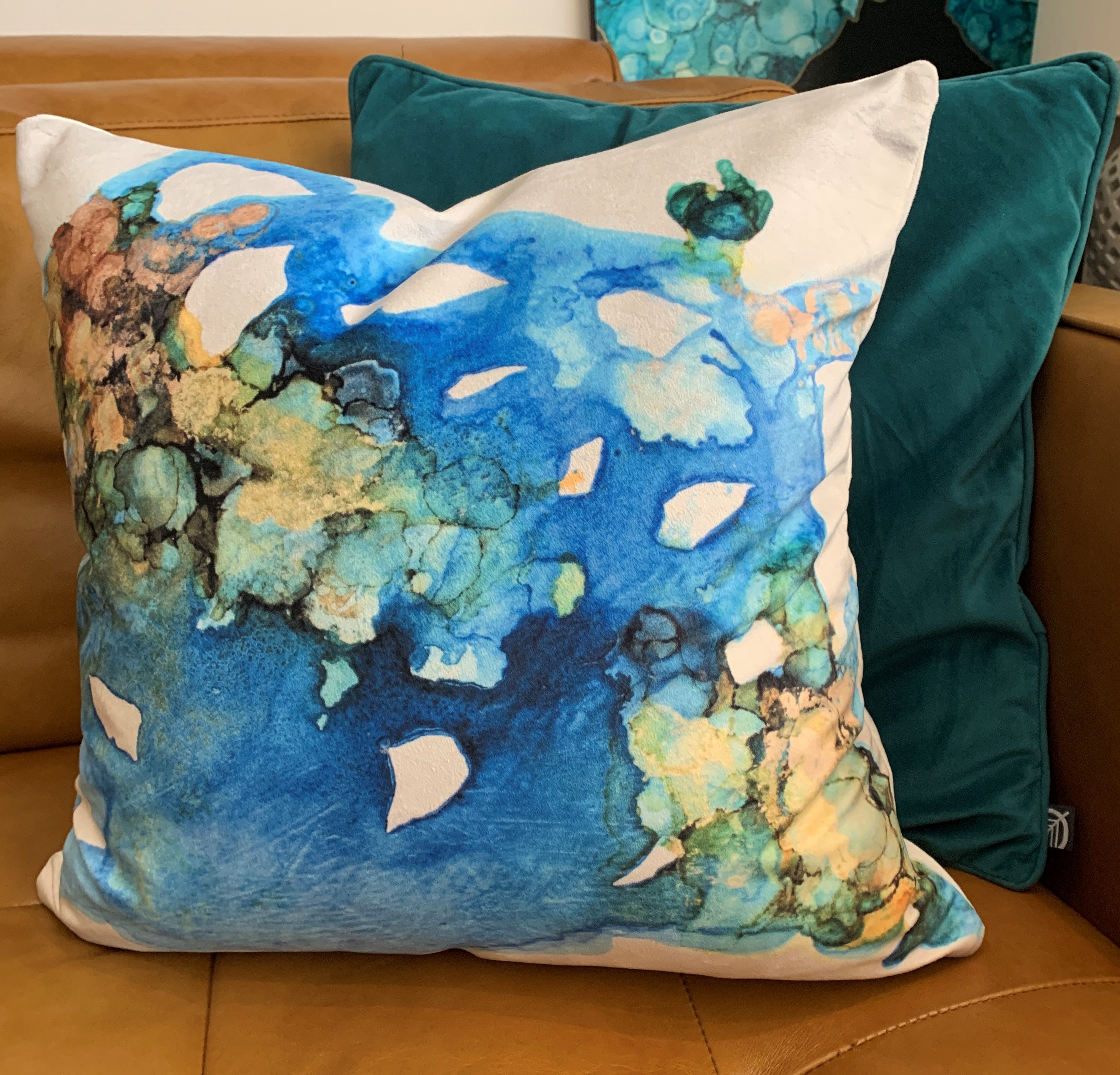 Velveteen Pillow - 18 x 18 inch - Pacific Swells